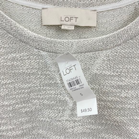 Ann Taylor Loft Metallic Sparkle Side Zip Crew Sweatshirt Top Cream Gray S new - Picture 11 of 13